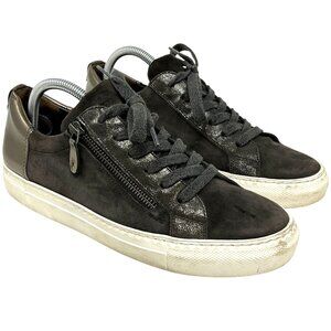 Paul Green Nuevo Suede Green Sneakers US  9 1/2 Low Top Lace Up Zipper Casual